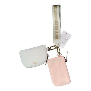 Lululemon Dual Pouch Wristlet Pink Gold Hardware Wordmark NWT
